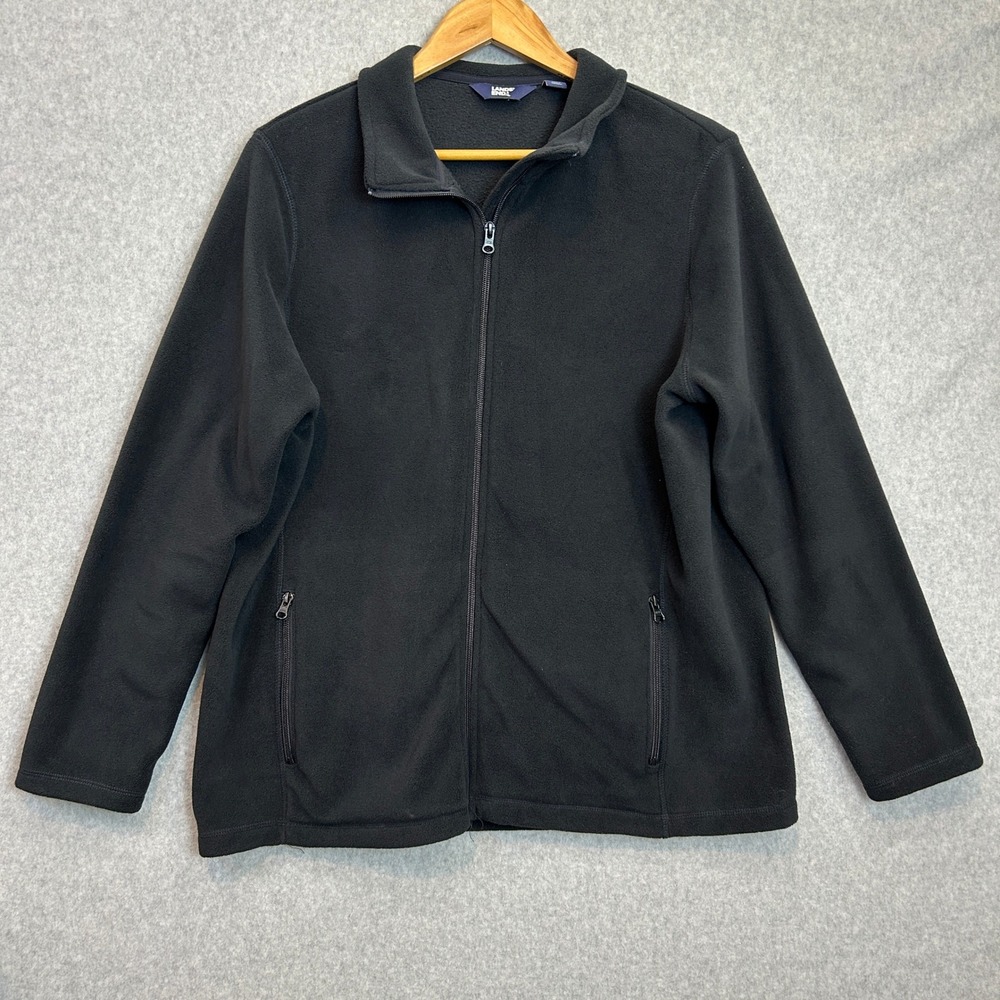 Lands End Fleece Jacket Black Full Zip Mock Neck Gorpcore Outdoor Hiking Mens XL